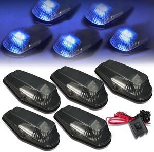 DNA Motoring CBL-F15080-SM-B For 1980 to 1996 Ford F150 F250 F350 F450 5 X LED Cab Roof Top Lights + Wiring Harness + Switch (Smoked Housing Blue LED) 92 93 94 95