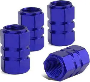 DNA Motoring VCAP-ZTL-9008-BL 17mm Hexagon Style Anodized Aluminum Blue Tire Valve Stem Caps (Pack of 4)