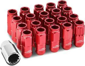 DNA Motoring LN-ZTL-9015-15-RD 16-Piece M12 x 1.5 Aluminum Alloy Wheel Lug Nuts + 4 x Lock Nut + 1 x Lock Nut Key (Red)