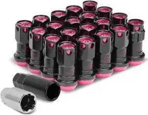 DNA Motoring LN-ZTL-9016-15-PK M12 x 1.5 Open End 16-Piece Aluminum Steel Wheel Lug Nuts + 4 Lock Nuts + 1 X Lock Nut Key (Pink)