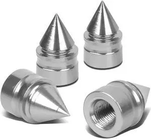 DNA Motoring VCAP-RT-011-SL Impaler Spike Style Polished Aluinum Silver Tire Vavle Stem Caps (Pack of 4)
