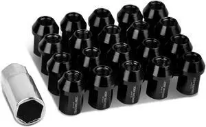 DNA Motoring LN-ZTL-9018-125-BK 20-Piece M12 x 1.25 Aluminum Alloy Wheel Lug Nuts + Deep Drive Extension (Black)