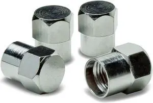 DNA Motoring VCAP-RT-163-SL Hexagon Style Alloy Coated & Polished Silver Chrome Tire Valve Stem Caps (Pack of 4)