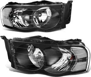 DNA Motoring HL-OH-DR02-BK-CL1 For 2002 to 2005 Dodge Ram Truck 1500 2500 3500 Black Housing Clear Corner Headlight Headlamp 3rd Gen 03 04
