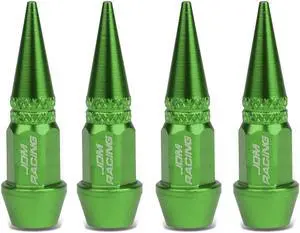 DNA Motoring VCAP-ZTL-9007-GN 45mm Anodized Aluminum Spike Style Green Tire Valve Stem Caps (Pack of 4)