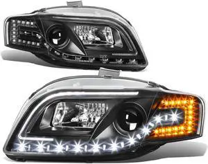 DNA Motoring HL-HPL-DRL-A405-BK For 2006 to 2008 A4/S4 B7 LED DRL Strip Projector Headlight Black Housing Amber Corner Headlamp 06 07 Sedan/Wagon Left + Right