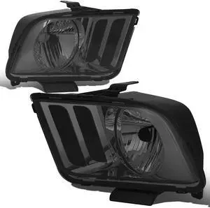DNA Motoring HL-OH-FM05-SM-CL1 For 2005 to 2009 Ford Mustang OE Style Headlight Smoked Housing Headlamp - Pony 5th Gen 06 07 08 Left + Right
