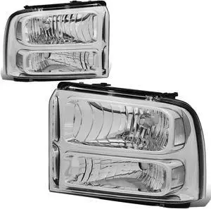 DNA Motoring HL-OH-FSD05-CH-CL1 For 2005 to 2007 Ford F250 F350 F450 F550 Super Duty OE Style Headlight Chrome Housing Headlamp - 1 Gen 06 Left + Right