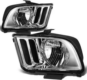 DNA Motoring HL-OH-FM05-CH-CL1 For 2005 to 2009 Ford Mustang OE Style Headlight Chrome Housing Headlamp - Pony 5th Gen 06 07 08 Left + Right