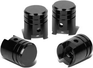 DNA Motoring VCAP-RT-008-BK Piston Style Polished Aluinum Black Tire Vavle Stem Caps (Pack of 4)