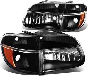 DNA Motoring HL-OH-FEXP954P-BK-AM For 1995 to 2001 Ford Explorer 97 Mercury Mountaineer Pair Black Housing Amber Corner Headlight Headlamp 96 97 98 99 00 Left + Right