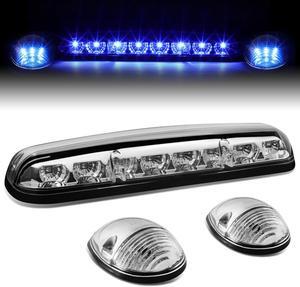 DNA Motoring CBL-CSIL02-CH-B For 2002 to 2006 Chevy Silverado / GMC Sierra GMT800 LED Cab Roof Center Light + Pair Side Lamps (Chrome Housing Blue LED) 04 05
