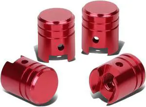DNA Motoring VCAP-RT-008-RD Piston Style Polished Aluinum Red Tire Vavle Stem Caps (Pack of 4)
