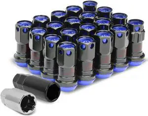 DNA Motoring LN-ZTL-9016-125-BL M12 x 1.25 Open End 16-Piece Aluminum Steel Wheel Lug Nuts + 4 Lock Nuts + 1 X Lock Nut Key (Blue)