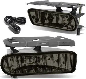 DNA Motoring FL-ZTL-250-SM For 2002 to 2006 Cadillac Escalade EXT ESV Pair Bumper Driving Fog Light Lamp+Switch Smoked Lens 03 04 05