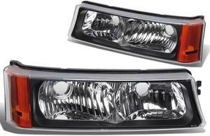 DNA Motoring BL-CS03-2P-BK-AM BLACK HOUSING CLEAR BUMPER LIGHT+CORNER SIGNAL SET FOR 03-07 SILVERADO/AVALANCHE