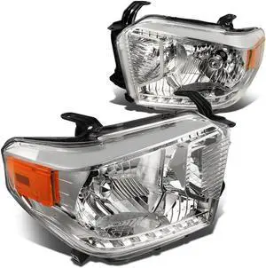DNA Motoring HL-OH-TTUND14-CH-AM For 2014 to 2020 Toyota Tundra Pair Chrome Housing Amber Side Headlight Headlamps 15 16 Left + Right