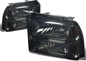 DNA Motoring HL-OH-FSUPER05-SM-AM For 2005 to 2007 Ford F250 F350 F450 F550 Super Duty Headlight Smoked Housing Clear Corner Headlamp 06 Left + Right