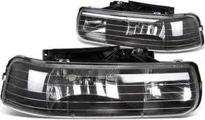 DNA Motoring HL-OH-CS99-2P-BK For 1999 to 2006 Chevy Silverado Tahoe Headlights Black Housing Headlamp - GMT800 00 01 02 03 04 05 Left + Right