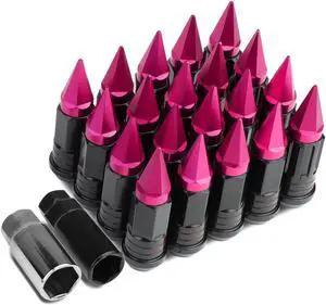 DNA Motoring LN-ZTL-9032-15-PK M12 x 1.5 Open / Closed End 16PC Aluminum Alloy Wheel Lug Nuts + 4 x Lock Nut + 1 x Key (Black Lug / Pink Cap)