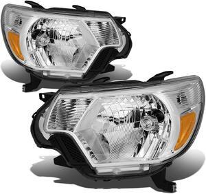 DNA Motoring HL-OH-TT12-CH-AM For 2012 to 2015 Toyota Tacoma 2nd Gen Facelifted Pair Headlight Chrome Housing Amber Corner Headlamps 13 14 Left + Right