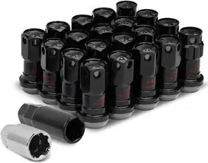 DNA Motoring LN-ZTL-9016-125-BK M12 x 1.25 Open End 16-Piece Aluminum Steel Wheel Lug Nuts + 4 Lock Nuts + 1 X Lock Nut Key (Black)
