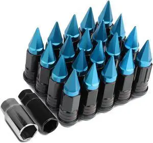 DNA Motoring LN-ZTL-9032-15-LB M12 x 1.5 Open / Closed End 16PC Aluminum Alloy Wheel Lug Nuts + 4 x Lock Nut + 1 x Key (Black Lug / Light Blue Cap)