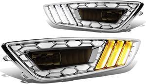 DNA Motoring FL-FF16-CH-SM For 2015 to 2017 Ford Focus LED DRL Fog Lights + Build-in Turn Signal + Wiring Harness + Chrome Bezel Smoked Lens 16