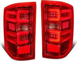 DNA Motoring TL-CSIL15-LED-RD3D-CH-RD For 2014-2019 Chevy Silverado / GMC Sierra 1500 2500 3500 HD Red 3D LED Light Bar Tail Lights ( Chrome Housing Red lens )