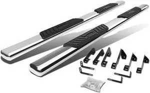 DNA Motoring STEPB-5O-930-SS For 1999 to 2014 Chevy Silverado GMC Sierra Crew Cab Stainless Steel 5" Oval Side Step Nerf Bar Running Board Left + Right