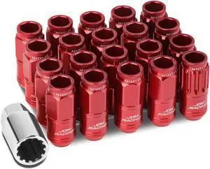 DNA Motoring LN-ZTL-9015-125-RD 16-Piece M12 x 1.25 Aluminum Alloy Wheel Lug Nuts + 4 x Lock Nut + 1 x Lock Nut Key (Red)