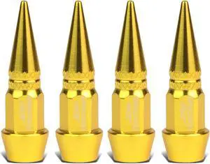 DNA Motoring VCAP-ZTL-9007-GD 45mm Anodized Aluminum Spike Style Gold Tire Valve Stem Caps (Pack of 4)