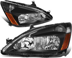 DNA Motoring HL-OH-HA03-BK-AB For 2003 to 2007 Honda Accord Replacement Headlight Black Housing Amber Corner Headlamp 04 05 06 Left + Right