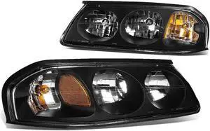 DNA Motoring HL-OH-CI00-BK-AM For 2000 to 2005 Chevy Impala 8th Gen Pair Headlight Black Housing Amber Corner Headlamp 01 02 03 04 Left + Right