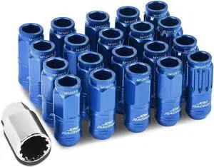 DNA Motoring LN-ZTL-9015-15-BL 16-Piece M12 x 1.5 Aluminum Alloy Wheel Lug Nuts + 4 x Lock Nut + 1 x Lock Nut Key (Blue)
