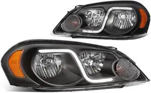 DNA Motoring HL-LB-CI06-BK-AM For 2006 to 2016 Chevy Monte Carlo Impala Limited LED DRL Light Bar Headlight Black Housing Amber Corner Headlamp 07 08 09 10 11 12 13 14 15