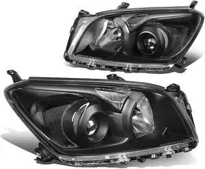 DNA Motoring HL-OH-TRAV409-BK-CL1 For 2009 to 2012 Toyota Rav4 XA30 Pair Projector Headlight Black Housing Clear Corner Headlamps 10 11 Left + Right