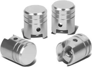 DNA Motoring VCAP-RT-008-SL Piston Style Polished Aluinum Silver Tire Vavle Stem Caps (Pack of 4)