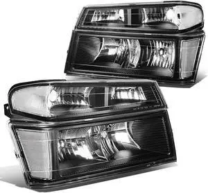 DNA Motoring HL-OH-CCOL044P-BK-CL1 For 04-12 Chevy Colorado / GMC Canyon Pair of Headlight & Bumper Light (Black Housing Clear Corner) 05 06 07 08 09 10 11