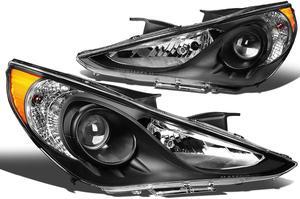 DNA Motoring HL-OH-HSON11-BK-AM For 2011 to 2014 Sonata Pair Projector Headlight Black Housing Amber Corner Headlamps 12 13 Left + Right