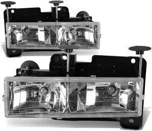 DNA Motoring HL-OH-C10-CH For 1988 to 1998 Chevy GMC C/K-Series/Blazer Tahoe Yukon Headlight Chrome Housing Headlamp GMT400 89 90 91 92 93 94 95 96 97