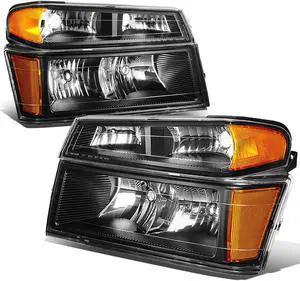 DNA Motoring HL-OH-CCOL044P-BK-AM For 2004 to 2012 Chevy Colorado GMC Canyon / Isuzu i280 i290 i350 4Pcs Headlight + Bumper Lamp Black Housing Amber Corner 05 06 07 08 09 10 11