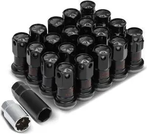 DNA Motoring LN-ZTL-9016-125-GM M12 x 1.25 Closed End 16PC Aluminum Alloy Wheel Lug Nuts + 4 x Lock Nut + 1 x Key (Gun Metal Accents / Black Body)