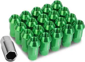 DNA Motoring LN-ZTL-9021-15-GN M12 x 1.5 Open End 20-Piece Aluminum Alloy Wheel Lug Nuts + Deep Drive Extension (Green)
