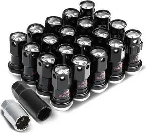 DNA Motoring LN-ZTL-9016-125-SL M12 x 1.25 Closed End 16PC Aluminum Alloy Wheel Lug Nuts + 4 x Lock Nut + 1 x Key (Silver Accents / Black Body)