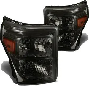 DNA Motoring HL-OH-FSU13-SM-AM For 2011 to 2016 Ford F250 F350 F450 F550 Super Duty Headlight Smoked Housing Amber Corner Headlamp 12 13 14 Left + Right