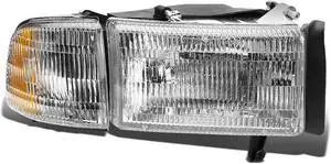 DNA Motoring HL-OEM-DR94-RIGHT PASSENGER SIDE CHROME HOUSING HEADLIGHT ASSEMBLY+CORNER SET FOR 94-02 DODGE RAM