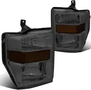DNA Motoring HL-OH-FSUPER08-SM-AM For 2008 to 2010 Ford F250 F350 F450 F550 Super Duty OE Style Headlight Assembly Smoked Housing Amber Side - 2 Gen 09 Left + Right
