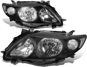 DNA Motoring HL-OH-TCO09-BK-CL1 For 2009 to 2010 Toyota Corolla 10th Gen Pair Black Housing Clear Corner Headlight Headlamps Left + Right