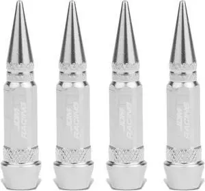 DNA Motoring VCAP-ZTL-9006-SL 60mm Anodized Aluminum Spike Style Silver Tire Valve Stem Caps (Pack of 4)